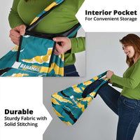 Bahamas Grocery Bag with National Coat of Arms Teal Yellow Ocean Wave Spirit
