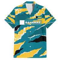 Bahamas Hawaiian Shirt with National Coat of Arms Teal Yellow Ocean Wave Spirit