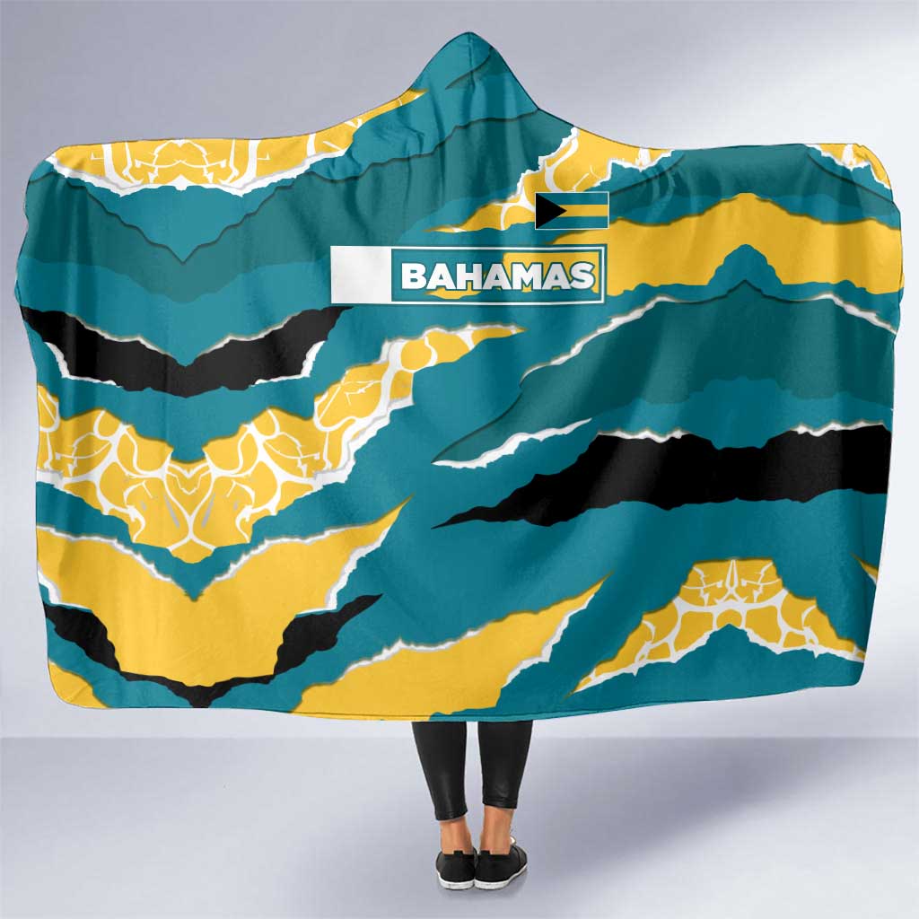 Bahamas Hooded Blanket with National Coat of Arms Teal Yellow Ocean Wave Spirit