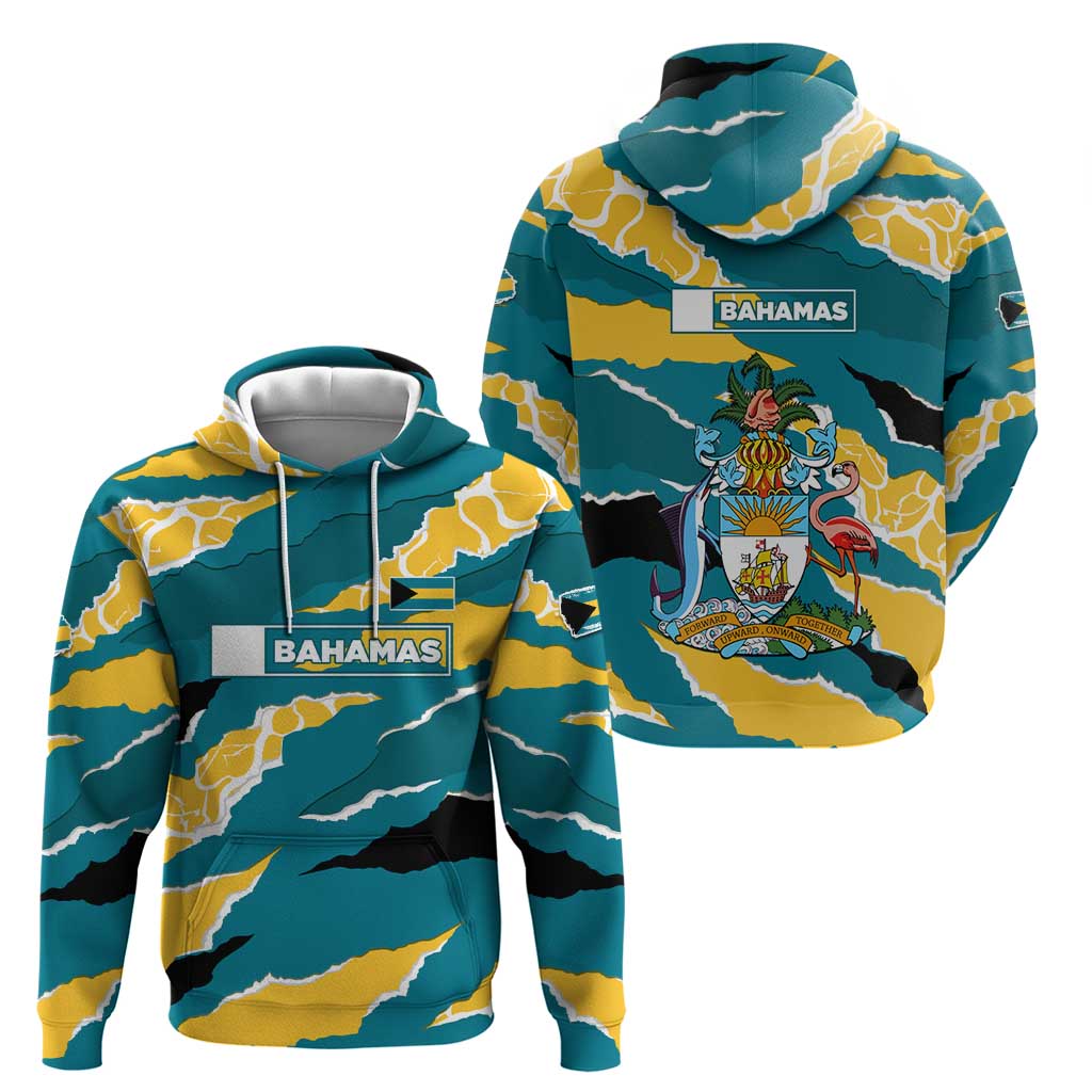 Bahamas Hoodie with National Coat of Arms Teal Yellow Ocean Wave Spirit