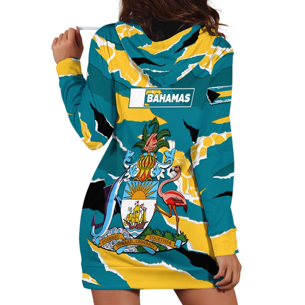 Bahamas Hoodie Dress with National Coat of Arms Teal Yellow Ocean Wave Spirit