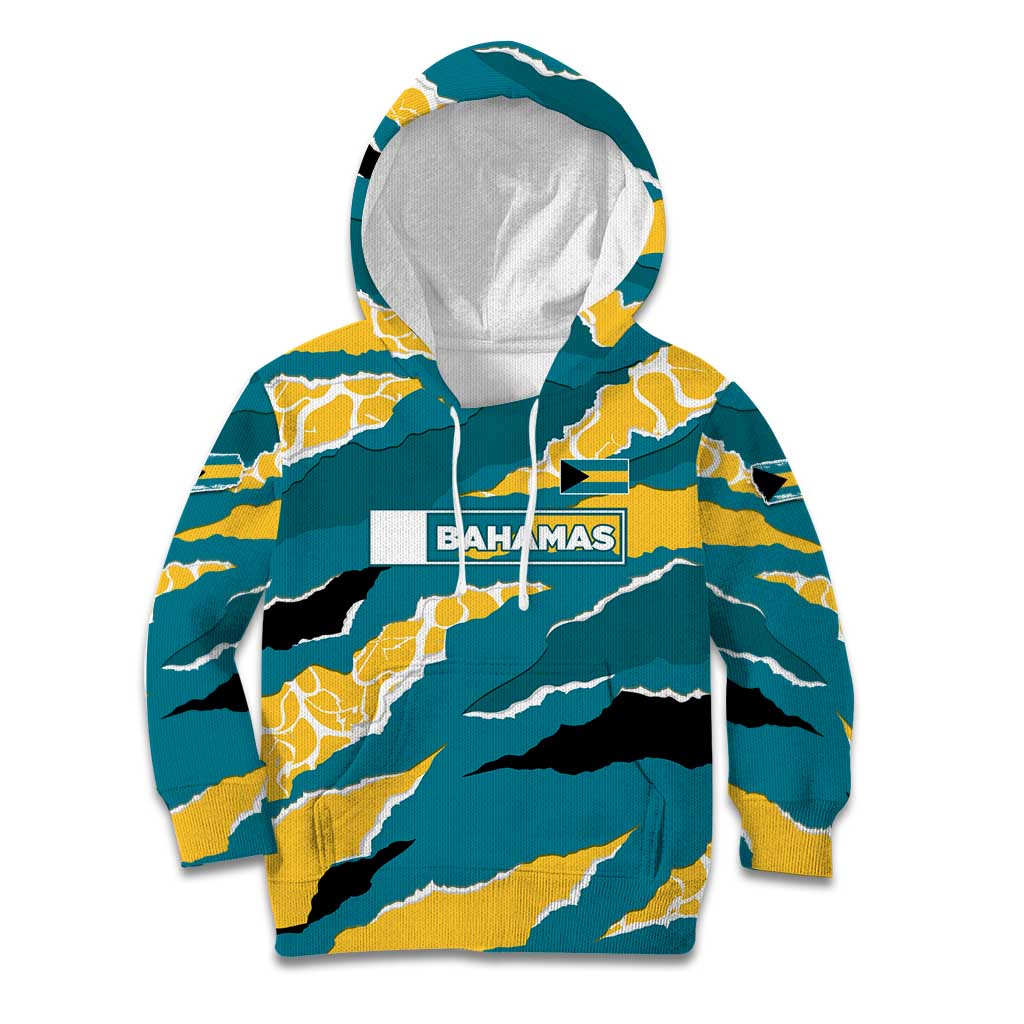Bahamas Kid Hoodie with National Coat of Arms Teal Yellow Ocean Wave Spirit
