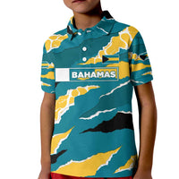 Bahamas Kid Polo Shirt with National Coat of Arms Teal Yellow Ocean Wave Spirit