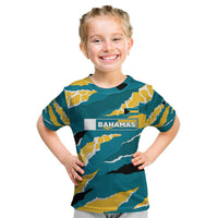 Bahamas Kid T Shirt with National Coat of Arms Teal Yellow Ocean Wave Spirit