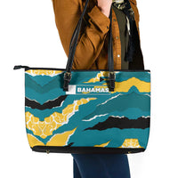 Bahamas Leather Tote Bag with National Coat of Arms Teal Yellow Ocean Wave Spirit