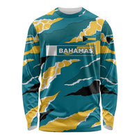 Bahamas Long Sleeve Shirt with National Coat of Arms Teal Yellow Ocean Wave Spirit