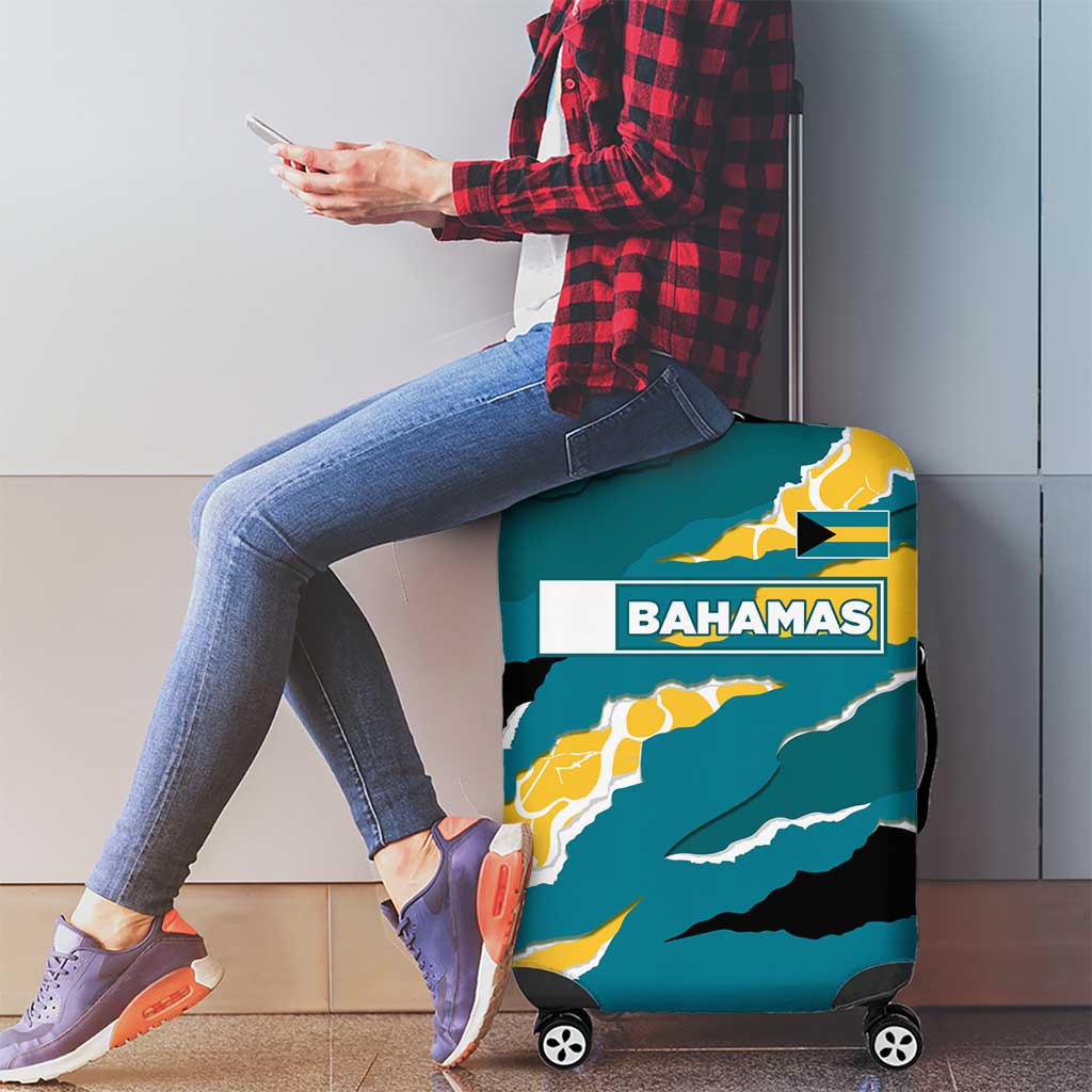 Bahamas Luggage Cover with National Coat of Arms Teal Yellow Ocean Wave Spirit
