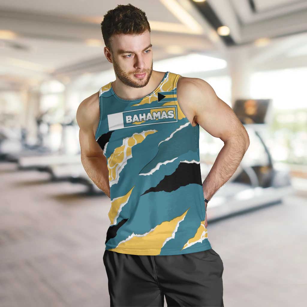 Bahamas Men Tank Top with National Coat of Arms Teal Yellow Ocean Wave Spirit