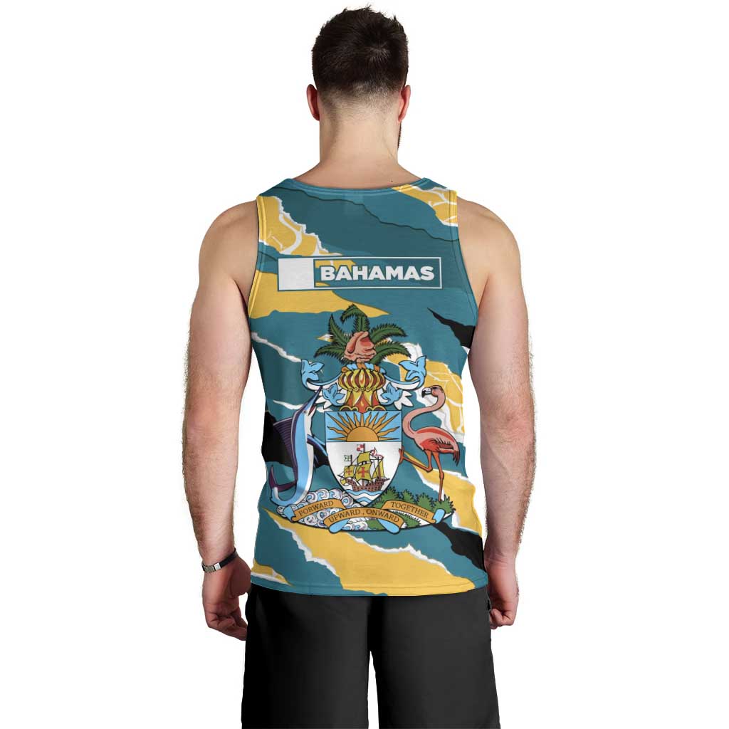 Bahamas Men Tank Top with National Coat of Arms Teal Yellow Ocean Wave Spirit