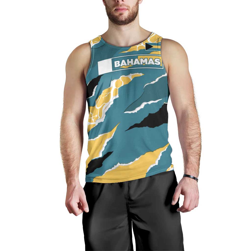 Bahamas Men Tank Top with National Coat of Arms Teal Yellow Ocean Wave Spirit