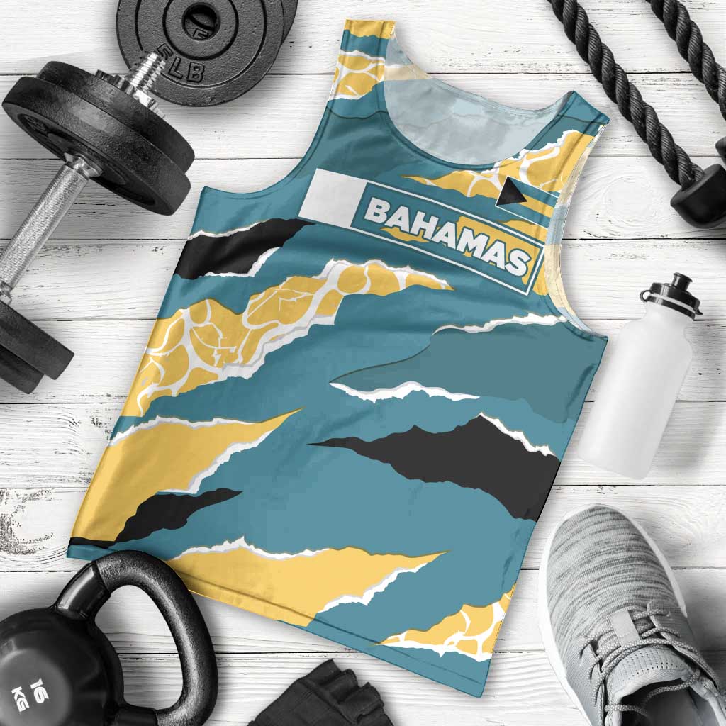 Bahamas Men Tank Top with National Coat of Arms Teal Yellow Ocean Wave Spirit