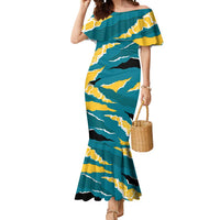 Bahamas Mermaid Dress with National Coat of Arms Teal Yellow Ocean Wave Spirit