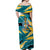 Bahamas Off Shoulder Maxi Dress with National Coat of Arms Teal Yellow Ocean Wave Spirit