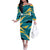 Bahamas Off The Shoulder Long Sleeve Dress with National Coat of Arms Teal Yellow Ocean Wave Spirit