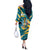 Bahamas Off The Shoulder Long Sleeve Dress with National Coat of Arms Teal Yellow Ocean Wave Spirit