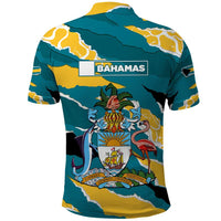 Bahamas Polo Shirt with National Coat of Arms Teal Yellow Ocean Wave Spirit