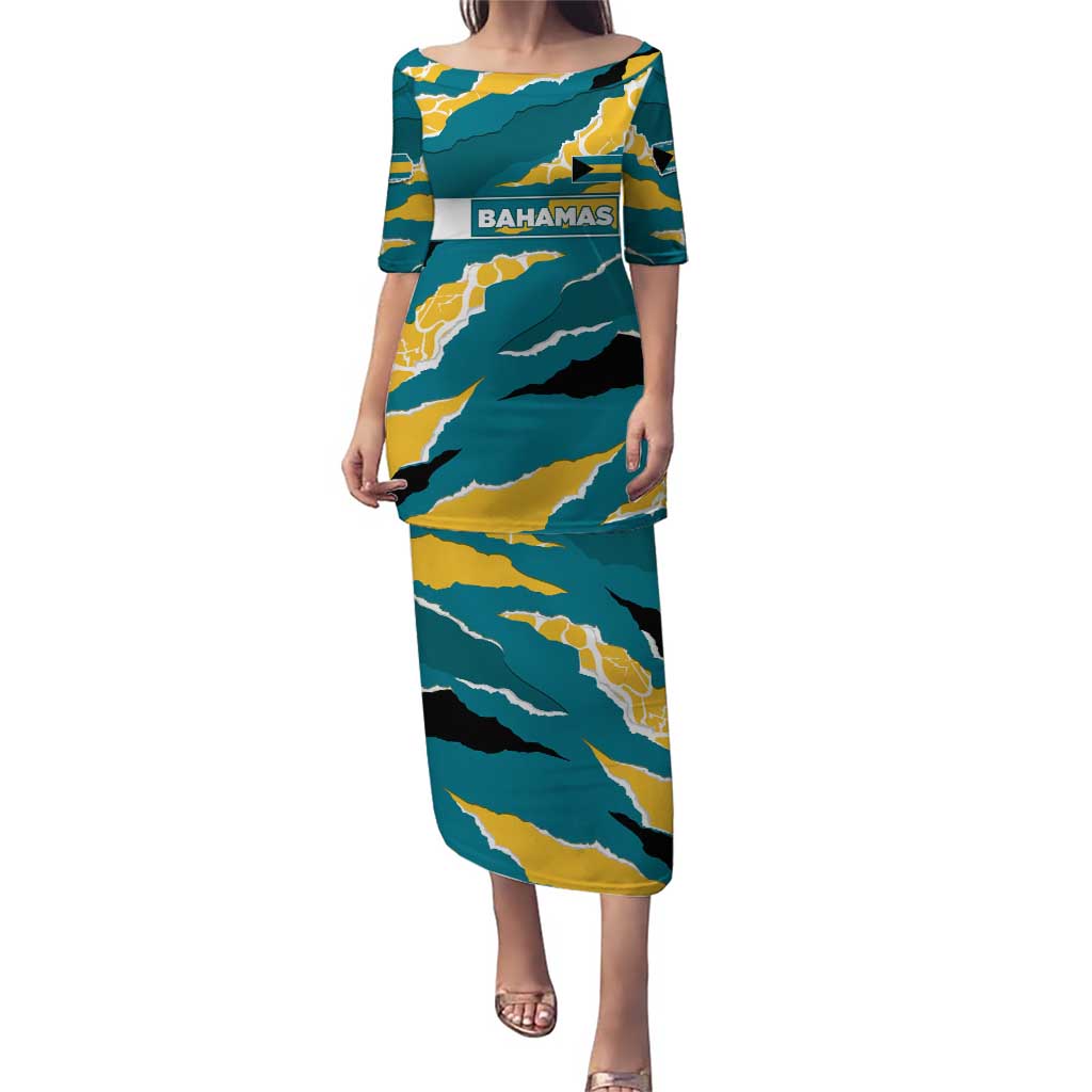 Bahamas Puletasi with National Coat of Arms Teal Yellow Ocean Wave Spirit