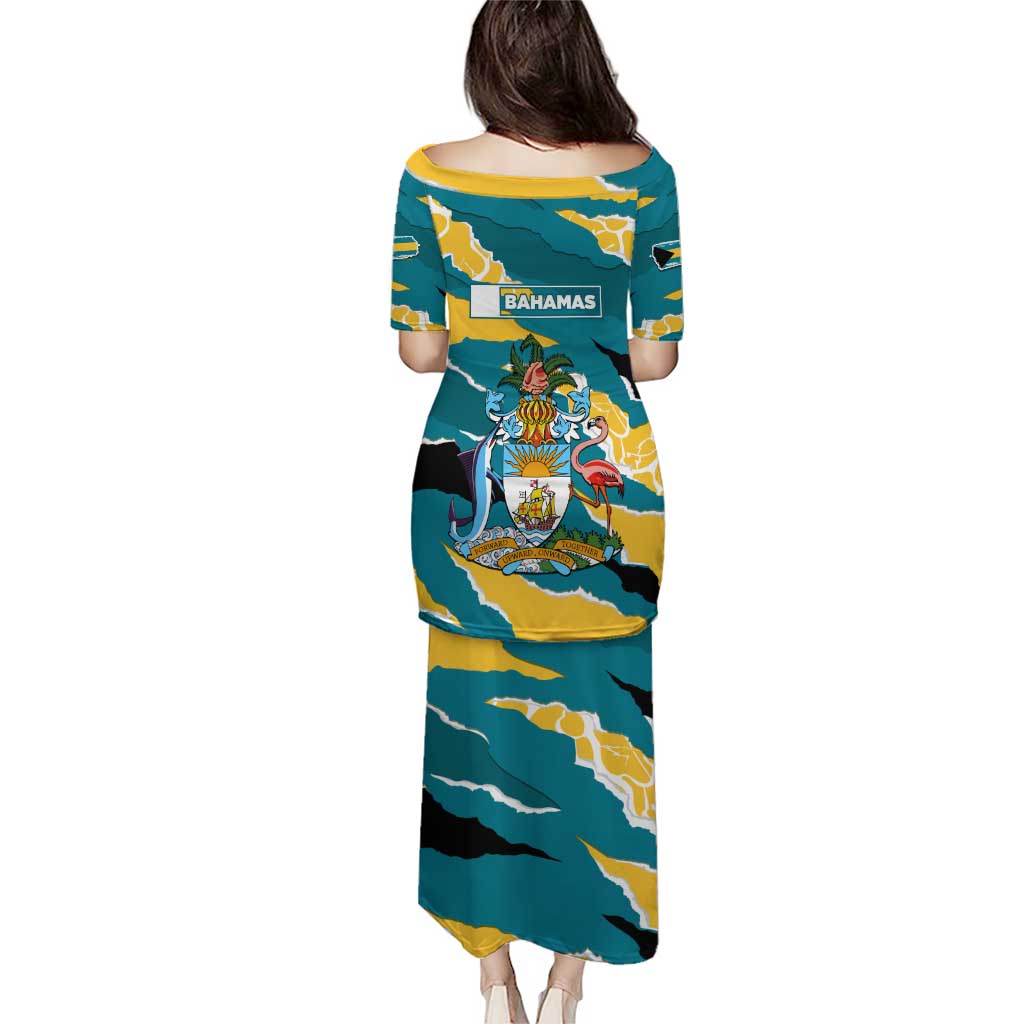 Bahamas Puletasi with National Coat of Arms Teal Yellow Ocean Wave Spirit