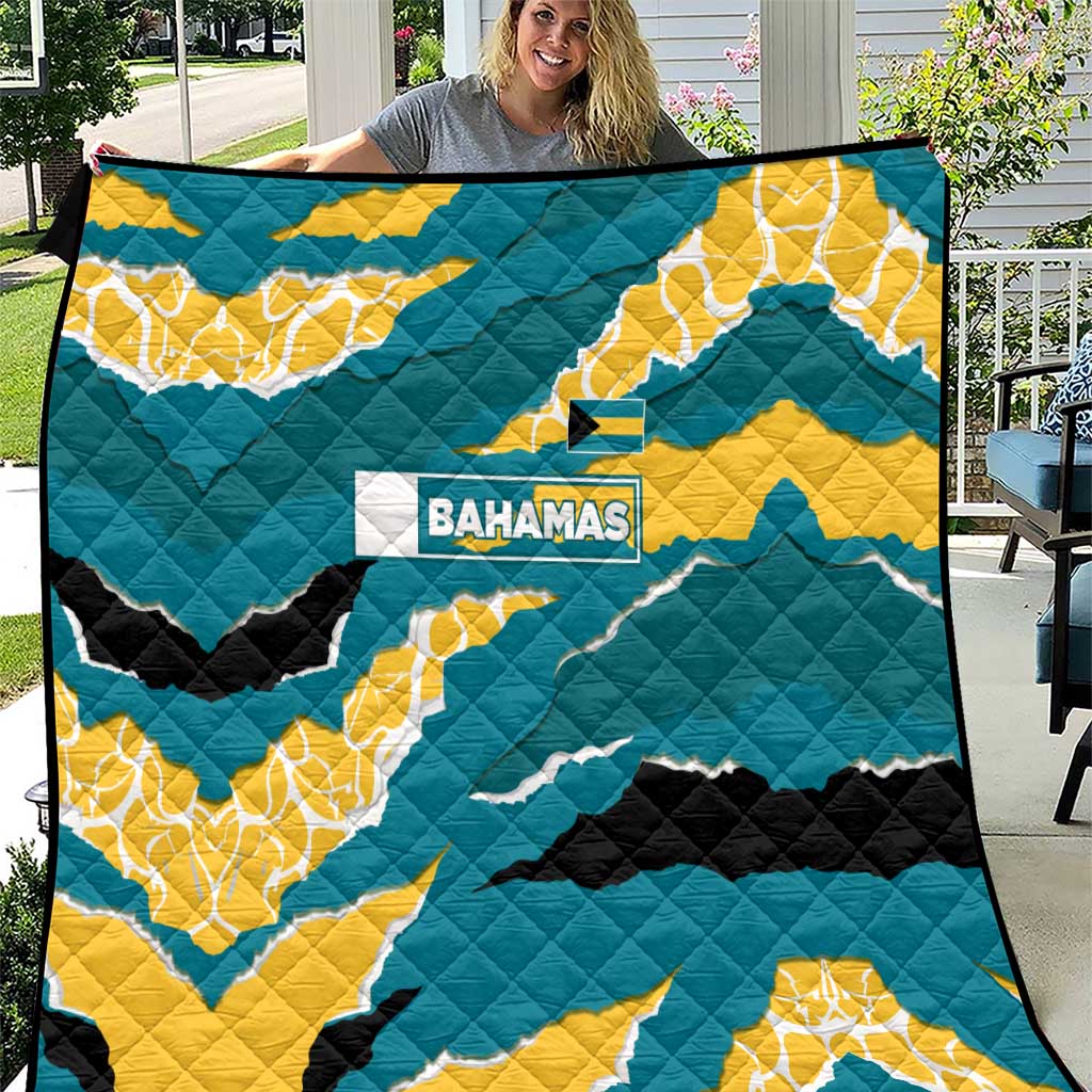 Bahamas Quilt with National Coat of Arms Teal Yellow Ocean Wave Spirit