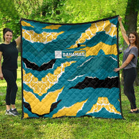 Bahamas Quilt with National Coat of Arms Teal Yellow Ocean Wave Spirit