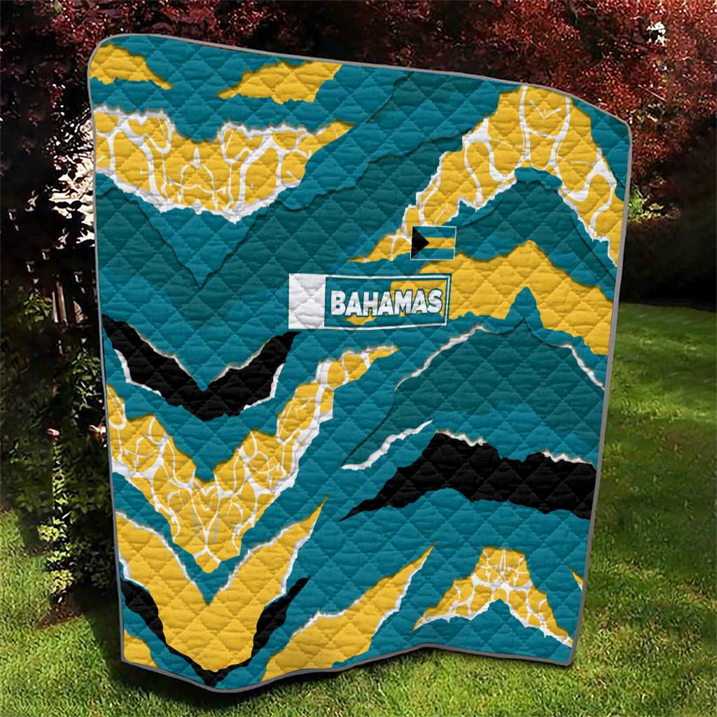 Bahamas Quilt with National Coat of Arms Teal Yellow Ocean Wave Spirit