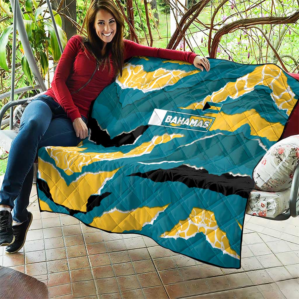 Bahamas Quilt with National Coat of Arms Teal Yellow Ocean Wave Spirit