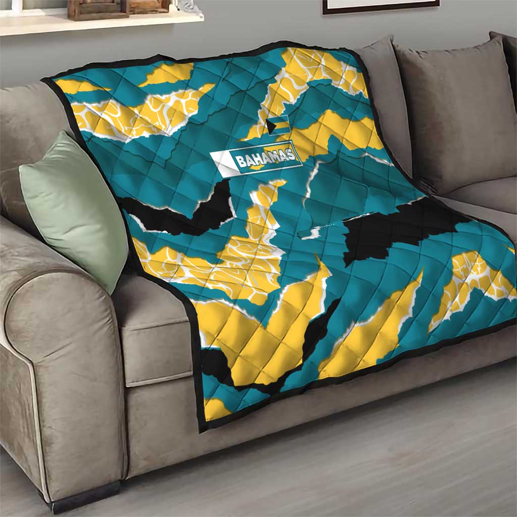 Bahamas Quilt with National Coat of Arms Teal Yellow Ocean Wave Spirit