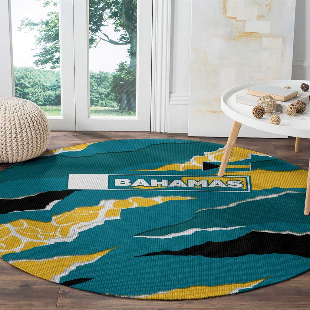 Bahamas Round Carpet with National Coat of Arms Teal Yellow Ocean Wave Spirit