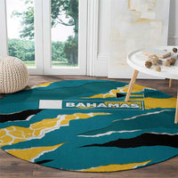 Bahamas Round Carpet with National Coat of Arms Teal Yellow Ocean Wave Spirit