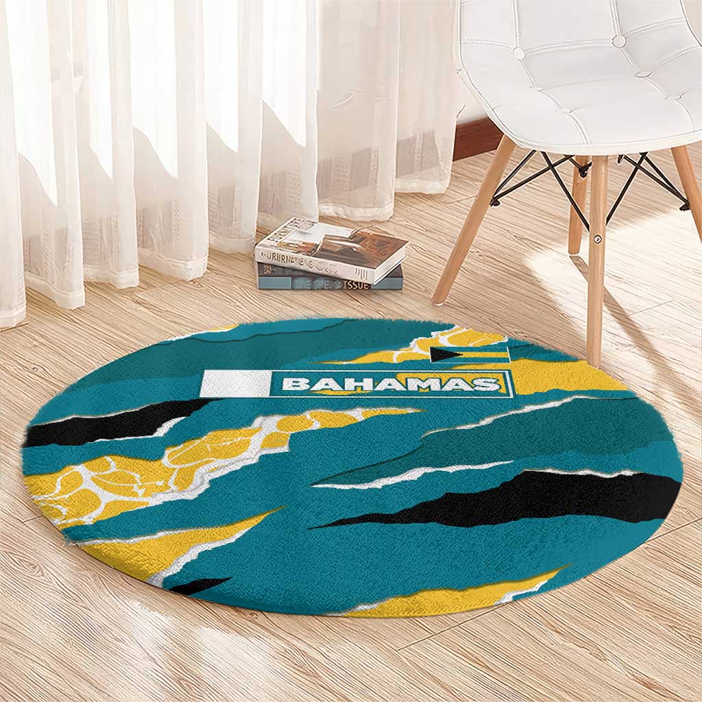 Bahamas Round Carpet with National Coat of Arms Teal Yellow Ocean Wave Spirit