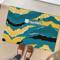 Bahamas Rubber Doormat with National Coat of Arms Teal Yellow Ocean Wave Spirit