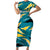 Bahamas Short Sleeve Bodycon Dress with National Coat of Arms Teal Yellow Ocean Wave Spirit