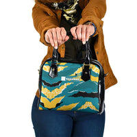 Bahamas Shoulder Handbag with National Coat of Arms Teal Yellow Ocean Wave Spirit