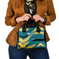 Bahamas Shoulder Handbag with National Coat of Arms Teal Yellow Ocean Wave Spirit