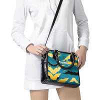 Bahamas Shoulder Handbag with National Coat of Arms Teal Yellow Ocean Wave Spirit
