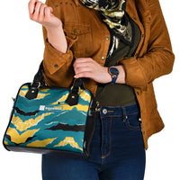 Bahamas Shoulder Handbag with National Coat of Arms Teal Yellow Ocean Wave Spirit