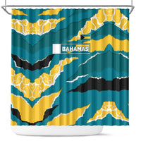 Bahamas Shower Curtain with National Coat of Arms Teal Yellow Ocean Wave Spirit