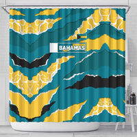 Bahamas Shower Curtain with National Coat of Arms Teal Yellow Ocean Wave Spirit
