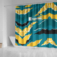 Bahamas Shower Curtain with National Coat of Arms Teal Yellow Ocean Wave Spirit