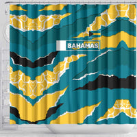 Bahamas Shower Curtain with National Coat of Arms Teal Yellow Ocean Wave Spirit