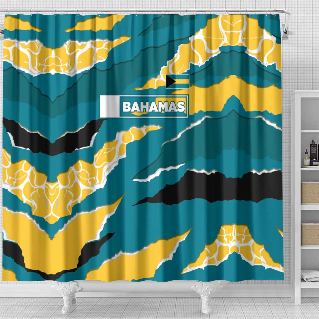Bahamas Shower Curtain with National Coat of Arms Teal Yellow Ocean Wave Spirit