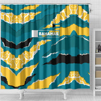 Bahamas Shower Curtain with National Coat of Arms Teal Yellow Ocean Wave Spirit