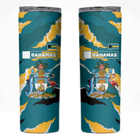 Bahamas Skinny Tumbler with National Coat of Arms Teal Yellow Ocean Wave Spirit