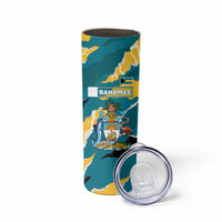Bahamas Skinny Tumbler with National Coat of Arms Teal Yellow Ocean Wave Spirit