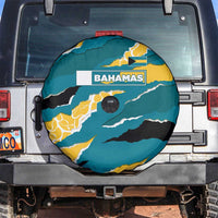 Bahamas Spare Tire Cover with National Coat of Arms Teal Yellow Ocean Wave Spirit