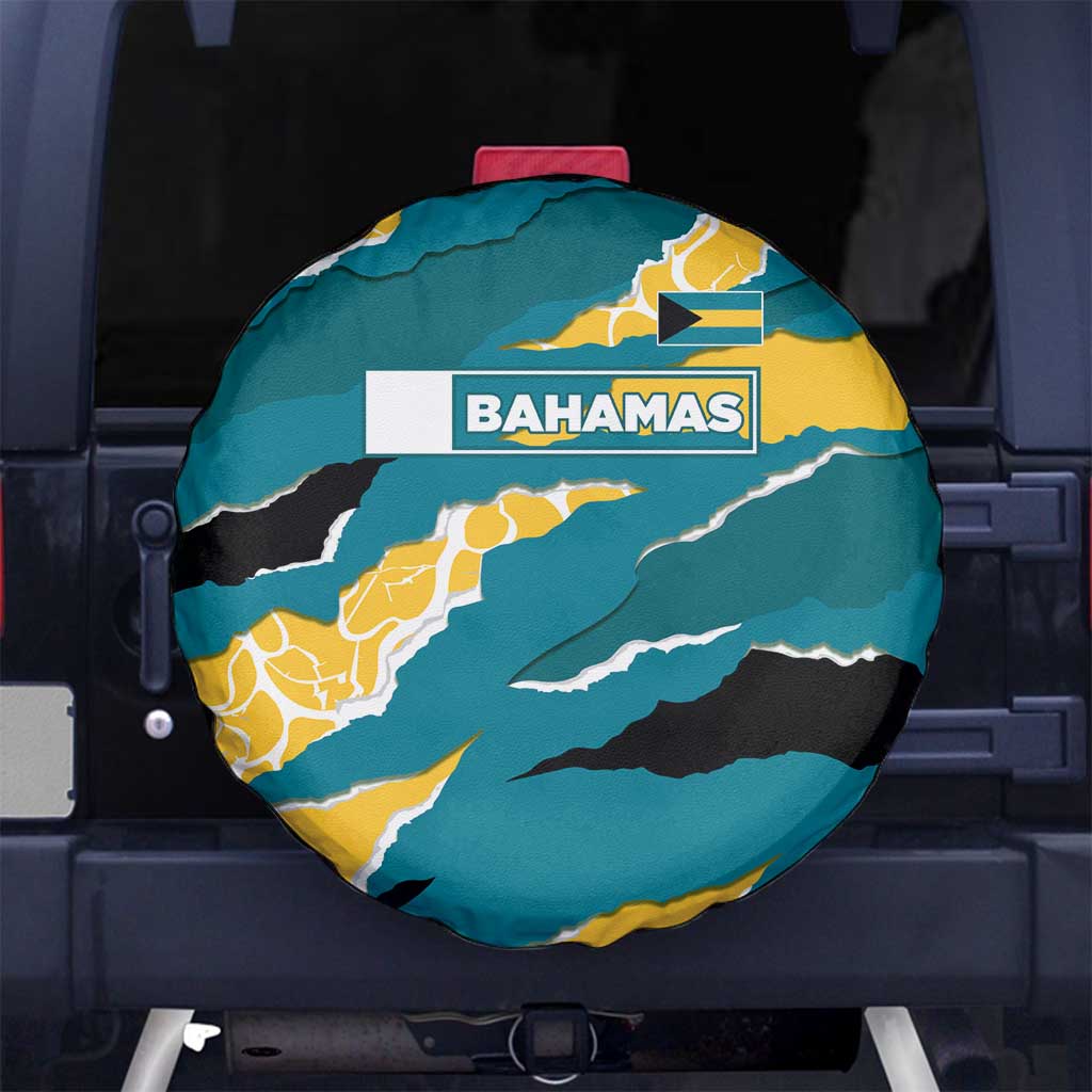 Bahamas Spare Tire Cover with National Coat of Arms Teal Yellow Ocean Wave Spirit