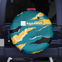 Bahamas Spare Tire Cover with National Coat of Arms Teal Yellow Ocean Wave Spirit