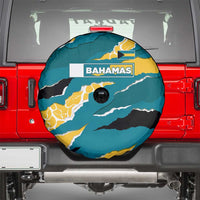 Bahamas Spare Tire Cover with National Coat of Arms Teal Yellow Ocean Wave Spirit