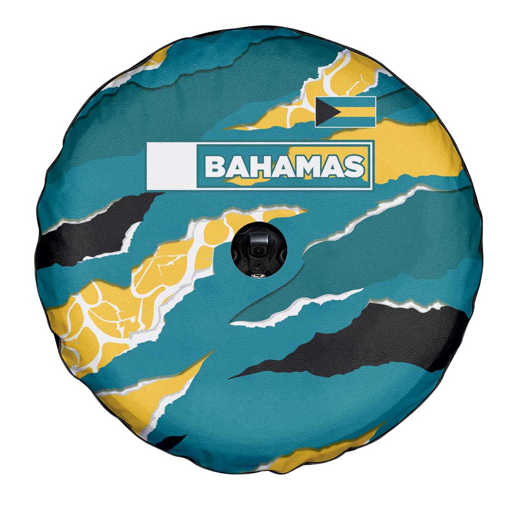 Bahamas Spare Tire Cover with National Coat of Arms Teal Yellow Ocean Wave Spirit