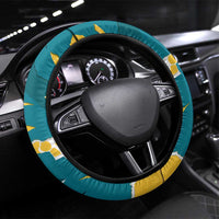 Bahamas Steering Wheel Cover with National Coat of Arms Teal Yellow Ocean Wave Spirit